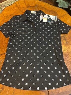 Callaway Black Women’s Short-Sleeve Polo White Starburst Print Opti-Dri Small
